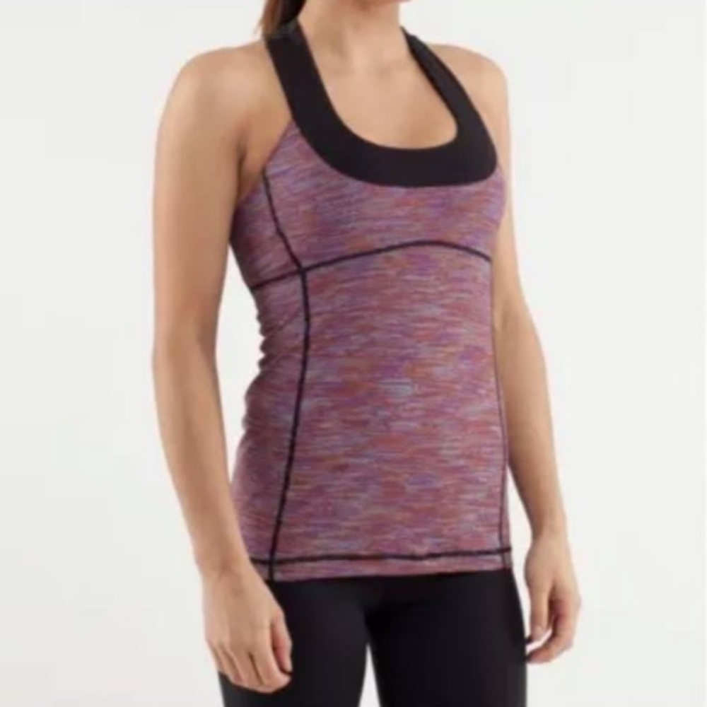 lululemon athletica Pink/Purple small stripe printRacerback Tank with Black Trim